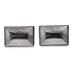 Silver Toned Metal Rectangle Cuff Links Etched Circular Design Classic